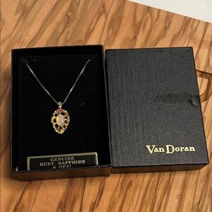 Gold plated Necklace with genuine Ruby, Sapphire, and Opal